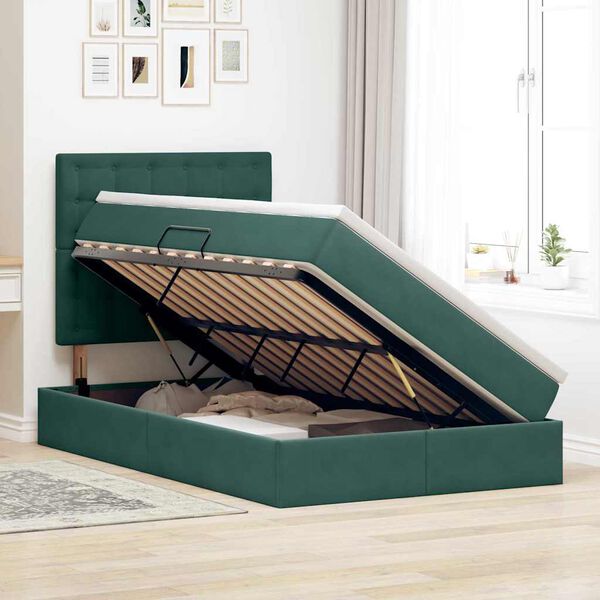 vidaXL Opbergbed met LED met matras Donkergroen 120 x 200 cm Fluweel