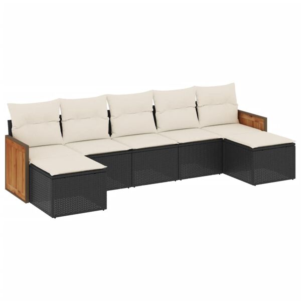 vidaXL 7-delige Loungeset met kussens poly rattan zwart