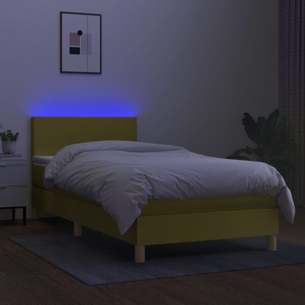 vidaXL Boxspring met matras en LED stof groen 100x200 cm