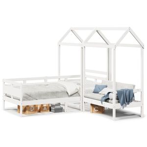 vidaXL Kinderbed met huisje en bankje massief grenenhout wit 80x200 cm