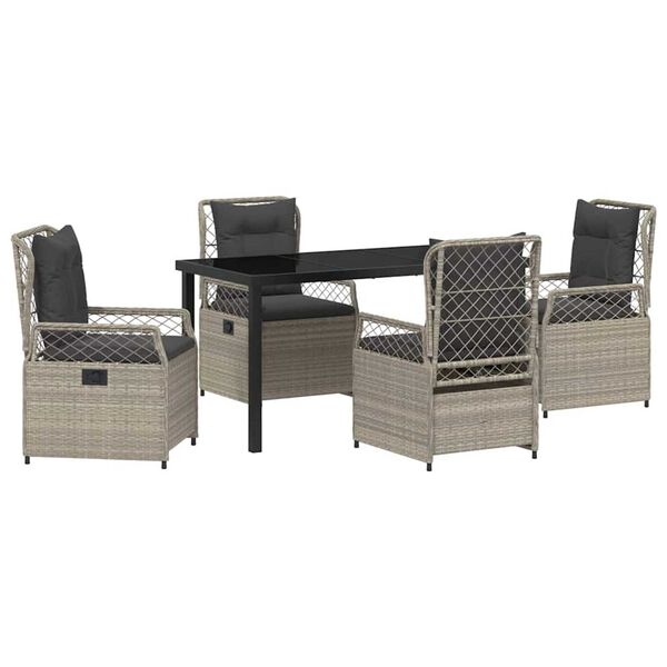 vidaXL Tuin eettafelset 5 pcs Lichtgrijs poly rattan