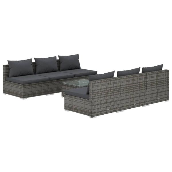 vidaXL 7-delige Loungeset met kussens poly rattan grijs