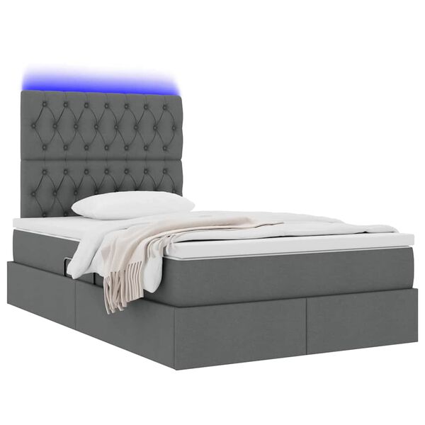 vidaXL Opbergbed met LED met matras Donkergrijs 120 x 190 cm Polyester