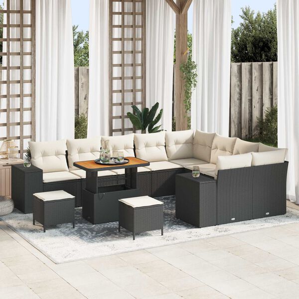 vidaXL Tuin Sofa Set met kussen 12 pcs Zwart poly rattan