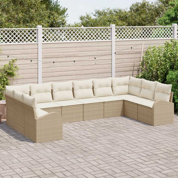 vidaXL Bankstel met kussen 10 pcs Beige Polyrattan