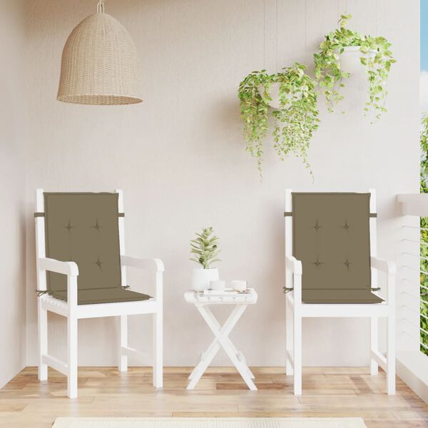 vidaXL Stoelkussens 2 st lage rug 100x50x4 cm stof gemêleerd taupe