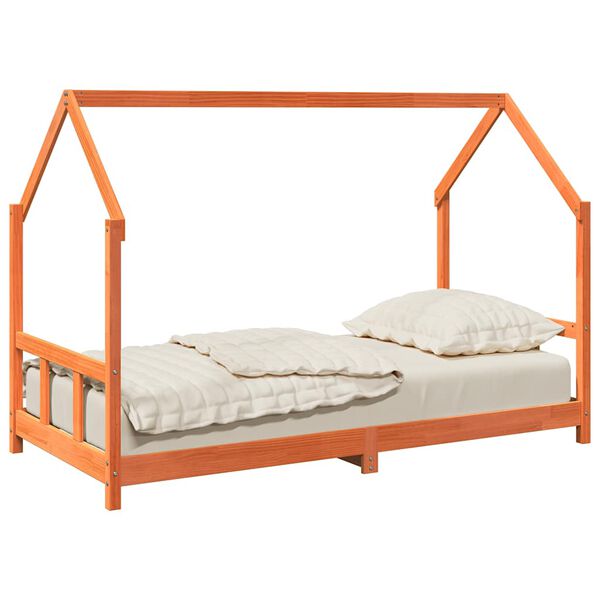 vidaXL Kinderbedframe massief grenenhout wasbruin 90x190 cm