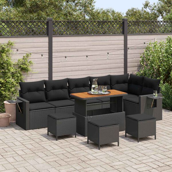 vidaXL Tuinbankenset 10 pcs Zwart poly rattan