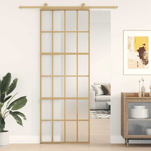 vidaXL Schuifdeur 76x205 cm mat ESG-glas en aluminium goudkleurig