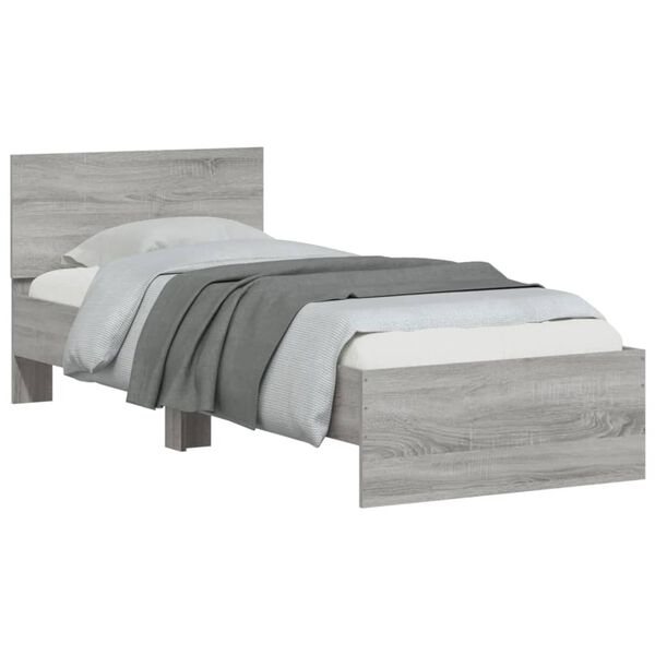 vidaXL Bedframe met hoofdeinde bewerkt hout grijs sonoma 90x190 cm
