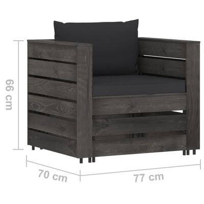 vidaXL 6-delige Loungeset met kussens grijs geïmpregneerd hout