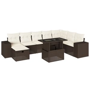 vidaXL 9-delige Loungeset met kussens poly rattan bruin