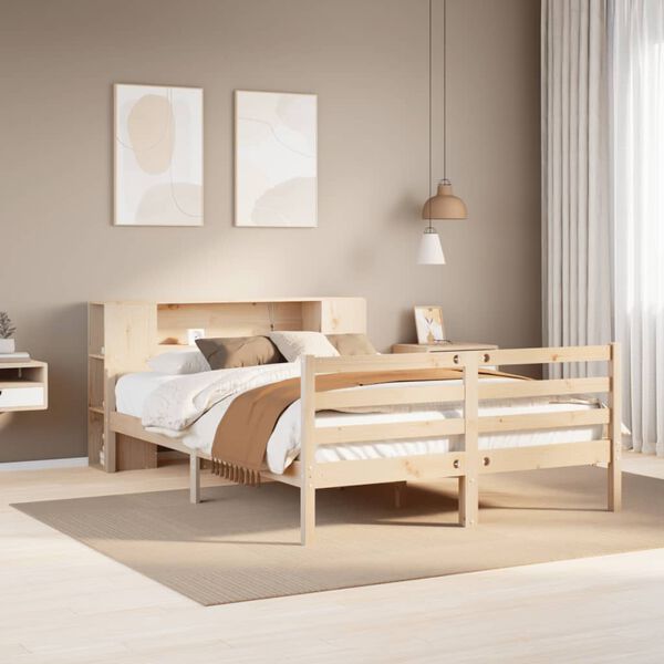 vidaXL Bed met boekenkast zonder matras massief grenenhout 140x200 cm