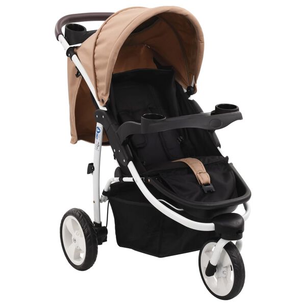 vidaXL Kinderwagen met 3 wielen taupe en zwart