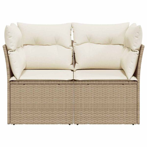 vidaXL Tuinbank 2-zits met kussens poly rattan beige