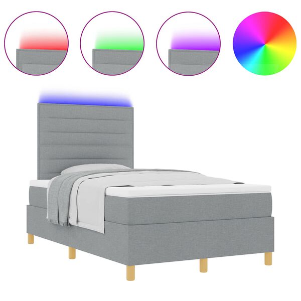 vidaXL LED Box Spring Bed met matras Lichtgrijs 120 x 200 cm Stof