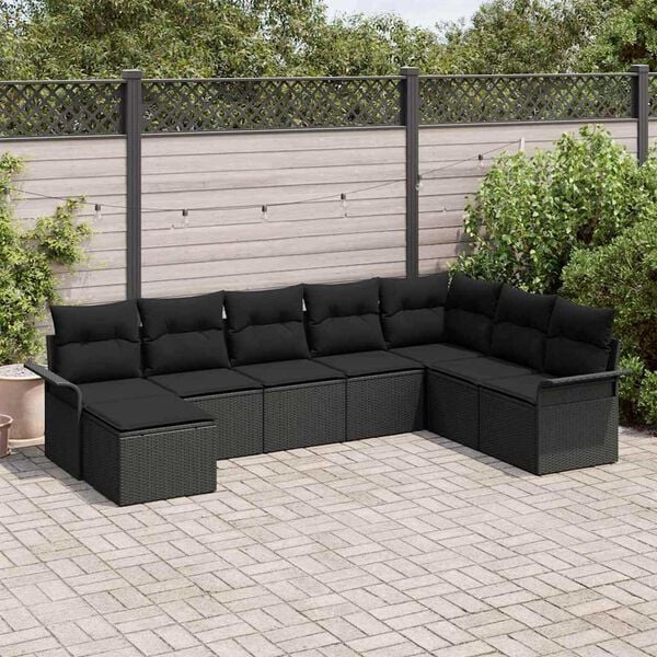 vidaXL Tuin Sofa Set met kussen met opslag 8 pcs Zwart Poly riet