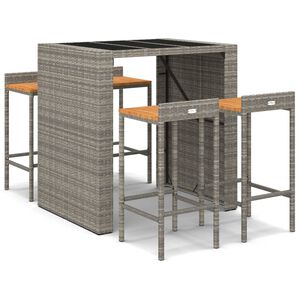 vidaXL 5-delige Tuinbarset poly rattan en massief acaciahout grijs
