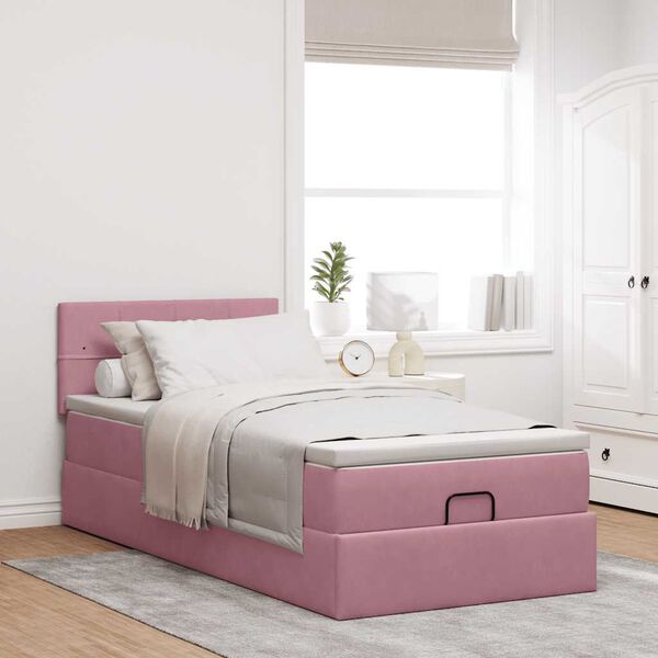 vidaXL Ottoman bed met matras 100x200 cm fluweel roze
