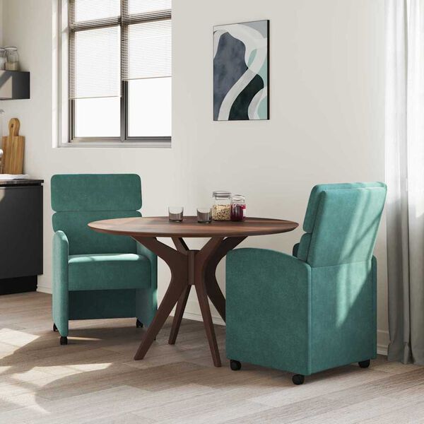 vidaXL Dining Stoelen met Wielen 2 pcs Donkergroen 58 x 65 x 98 cm
