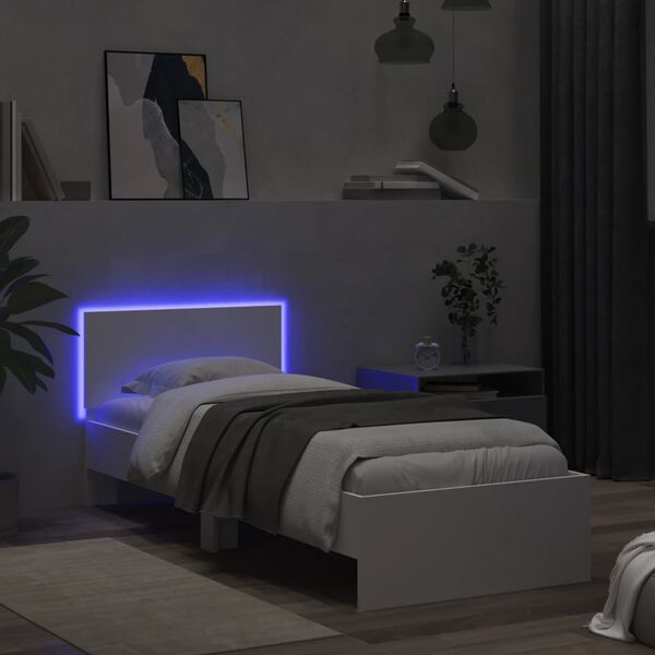 vidaXL Bedframe met hoofdbord en LED-verlichting wit 90x200 cm