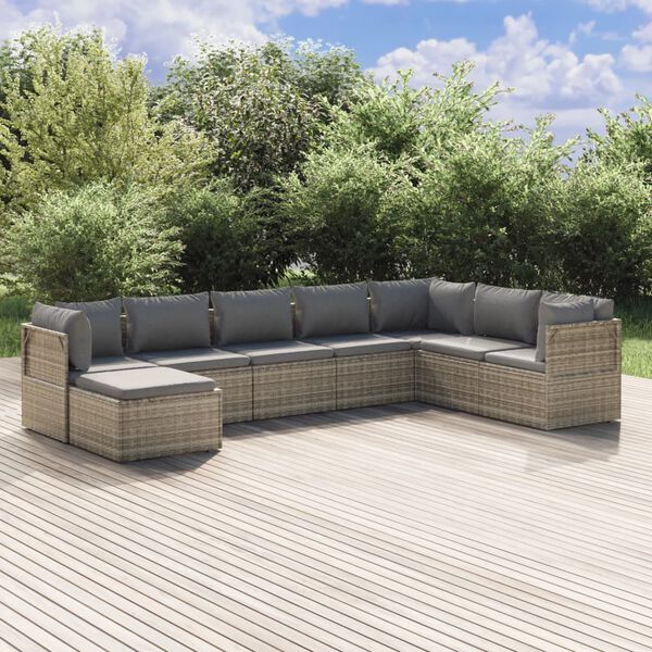 vidaXL 8-delige Loungeset met kussens poly rattan grijs