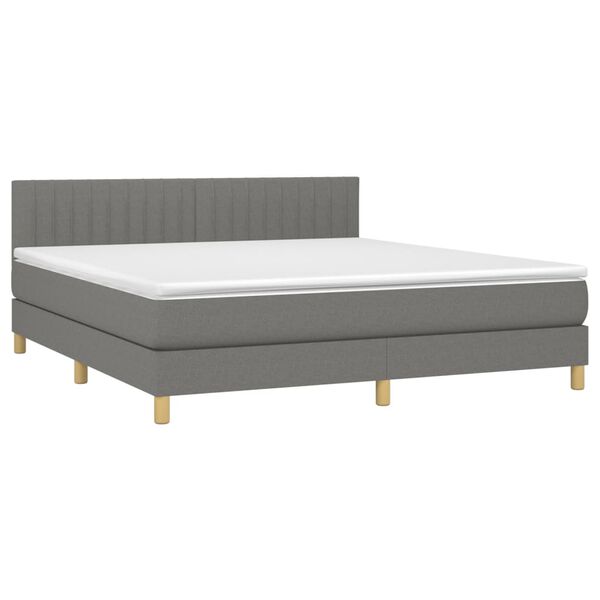 vidaXL Boxspring met matras en LED stof donkergrijs 160x200 cm