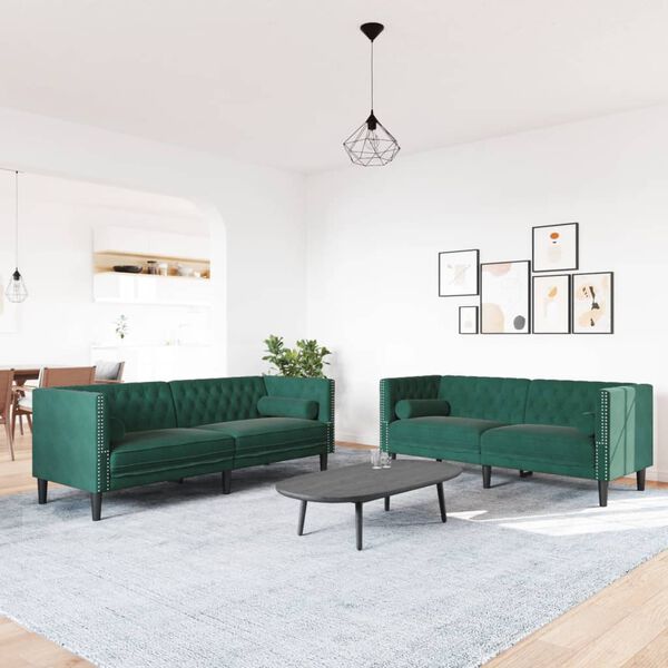 vidaXL 2-delige Loungeset Chesterfield en bolsters fluweel donkergroen