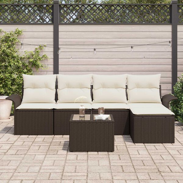 vidaXL Tuin Sofa Set met kussen met opslag 6 pcs Bruin poly rattan