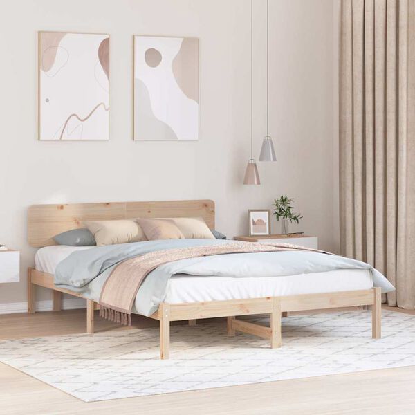 vidaXL Bedframe met hoofdeinde Naturel 200 x 200 cm Massief grenenhout