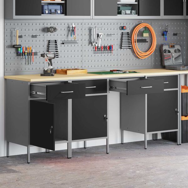 vidaXL Werk Cabinet met lade met opslag 4 pcs Zwart 200 x 55 x 85 cm