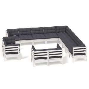 vidaXL 13-delige Loungeset met kussens massief grenenhout wit