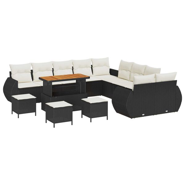 vidaXL Tuin Sofa Set met kussen met opslag 14 pcs Zwart en cr&egrave;me