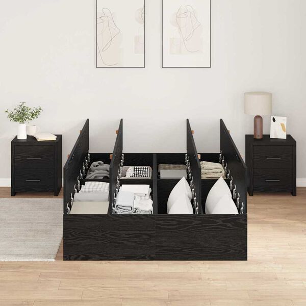 vidaXL Opbergbedframe met opslag Zwart Eiken 120 x 190 cm Bewerkt hout