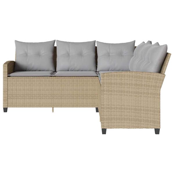 vidaXL Loungebank met kussens L-vormig poly rattan beige