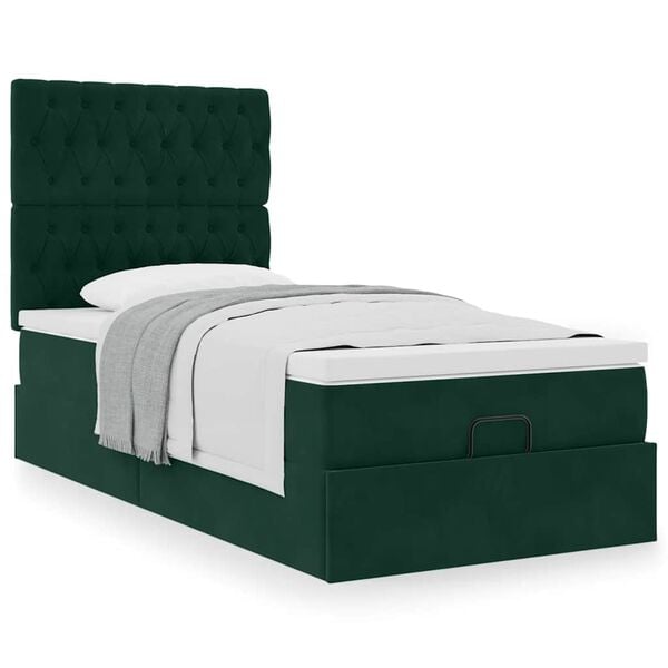 vidaXL Ottoman bed met matrassen 80x200cm fluweel donkergroen
