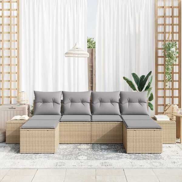 vidaXL Tuin Sofa Set met kussen 6 pcs Beige poly rattan