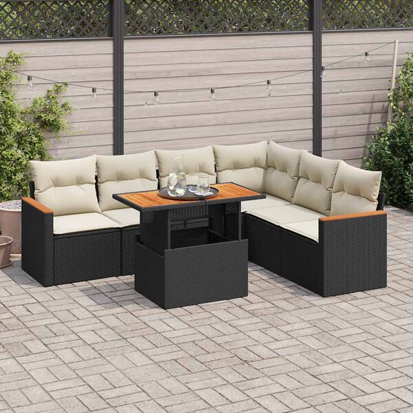 vidaXL 7-delige Loungeset met kussens poly rattan acacia zwart