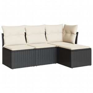 vidaXL 4-delige Loungeset met kussens poly rattan zwart