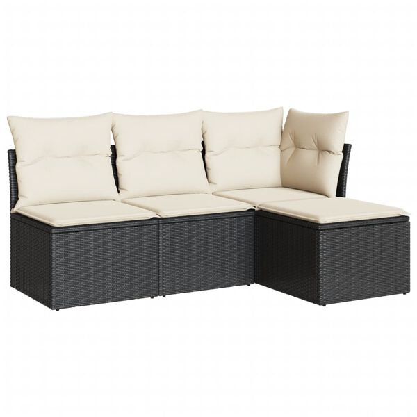 vidaXL 4-delige Loungeset met kussens poly rattan zwart