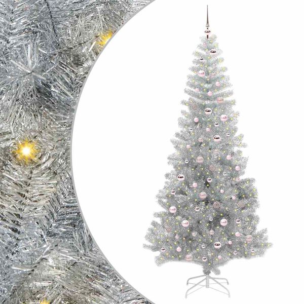 vidaXL Kerstboom met 300 LED met standaard Zilver 240 cm PET