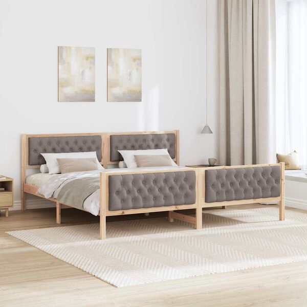 vidaXL Bedframe met hoofdeinde Taupe 200 x 200 cm Massief grenenhout