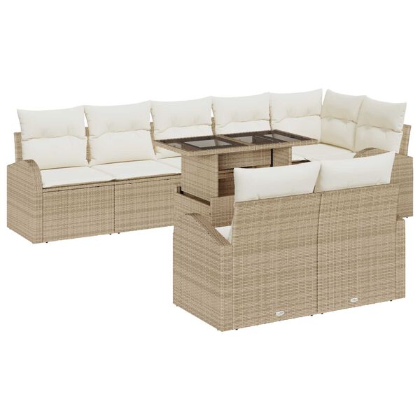 vidaXL Tuin Sofa Set met kussen met opslag 9 pcs Beige Poly riet