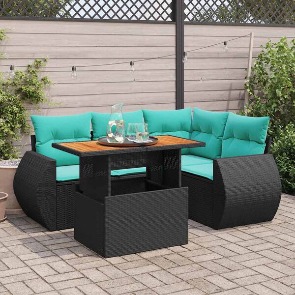 vidaXL 5-delige Loungeset met kussens poly rattan zwart