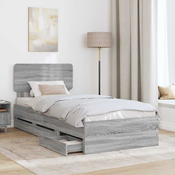 vidaXL Bedframe met lade Grijze Sonoma 75 x 190 cm Geconstrueerd hout