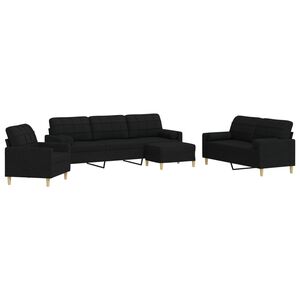 vidaXL 4-delige Loungeset met voetenbank en kussens stof zwart