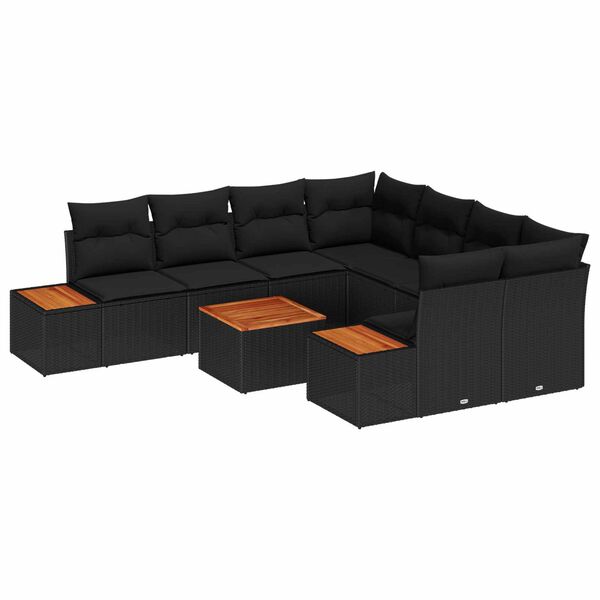 vidaXL Tuin Sofa Set met kussen met opslag 9 pcs Zwart Poly riet