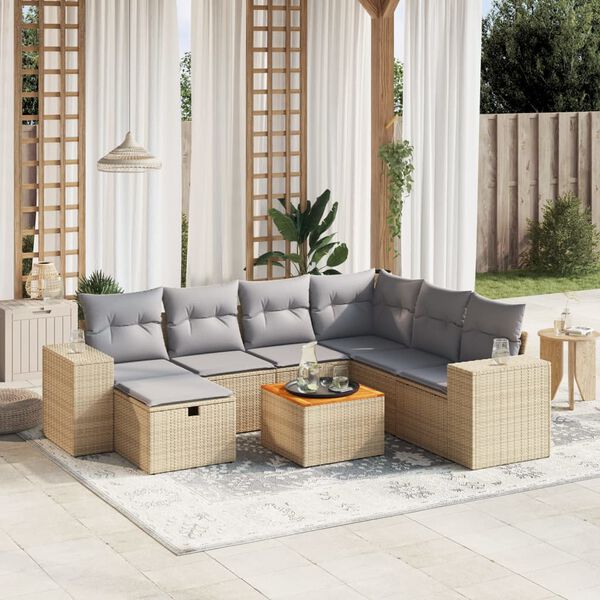 vidaXL 8-delige Loungeset met kussens poly rattan gemengd beige