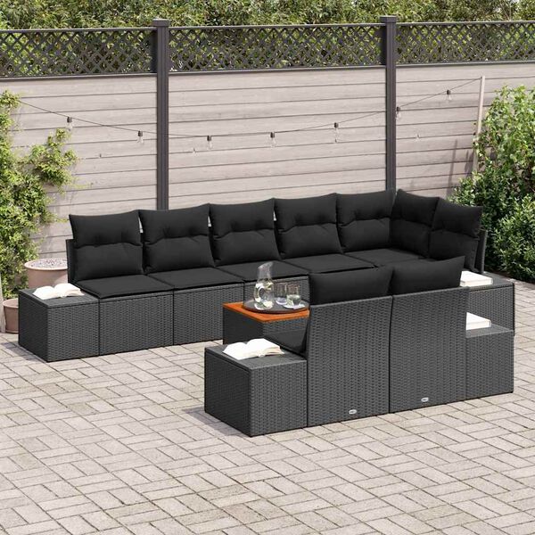 vidaXL Tuinbankenset met kussen 9 pcs Zwart poly rattan