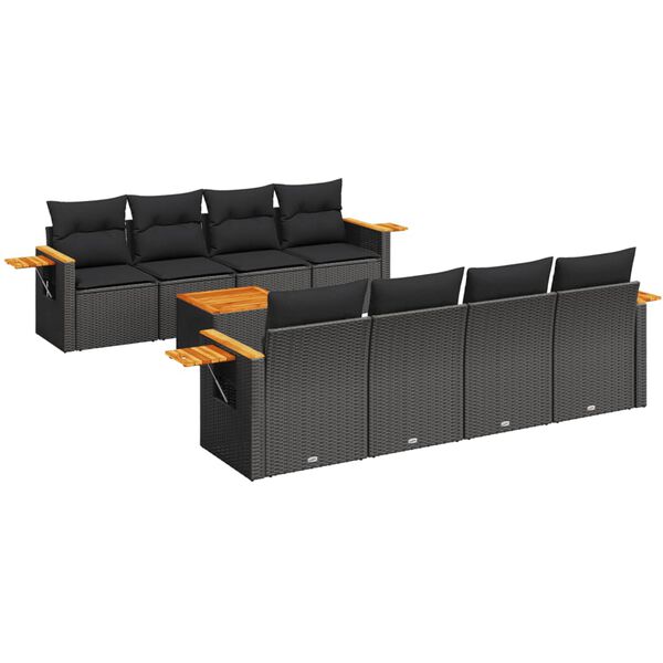 vidaXL 9-delige Loungeset met kussens poly rattan zwart